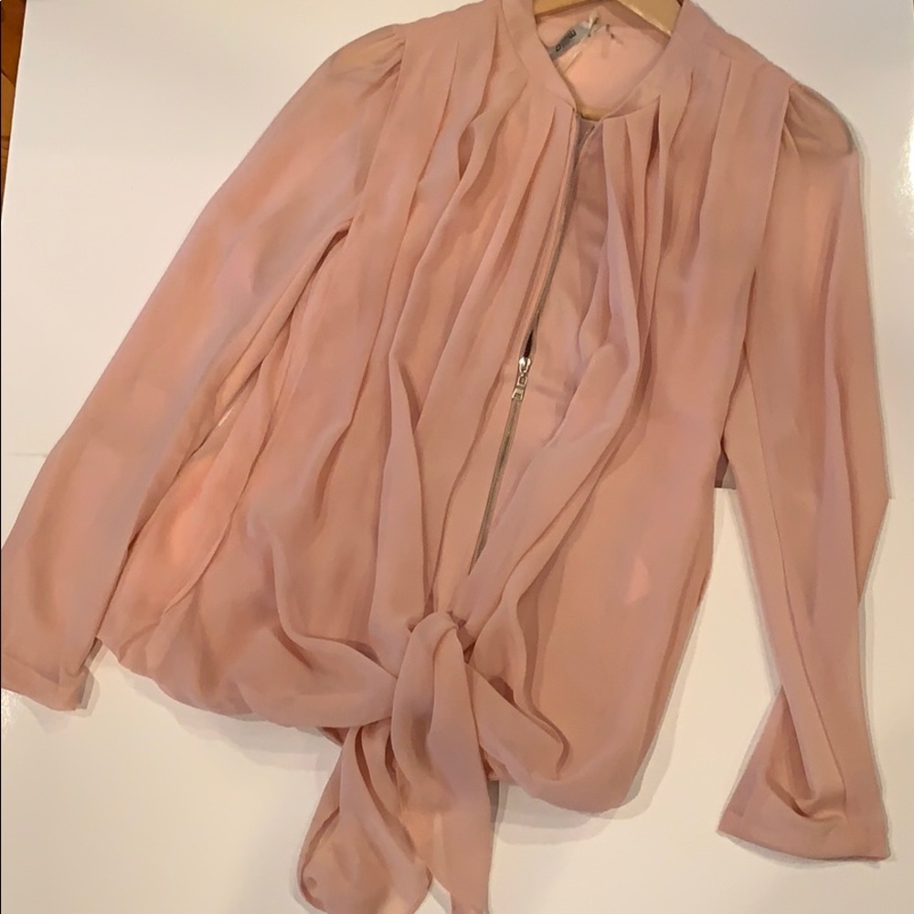 NEW - chiffon jacket with zipper and tie in blush